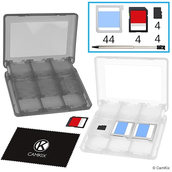 CamKix® 2X aufbewahrungsbox kompatibel mit Nintendo 3DS Spiele - Passend für bis zu 44 Spiele, 4 SD Karten, 4 Micro SD / TF K