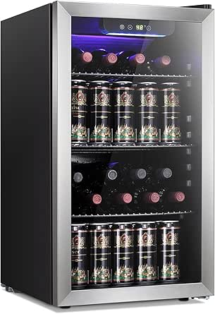 Antarctic Star 26 Bottle Wine Cooler/Cabinet Beverage Refrigerator Small Mini Red &amp; White Wine Cellar Beer Soda Clear Front Glass Door Counter Top Bar Fridge Quiet Operation Compressor Adjust Temperature Freestanding Black