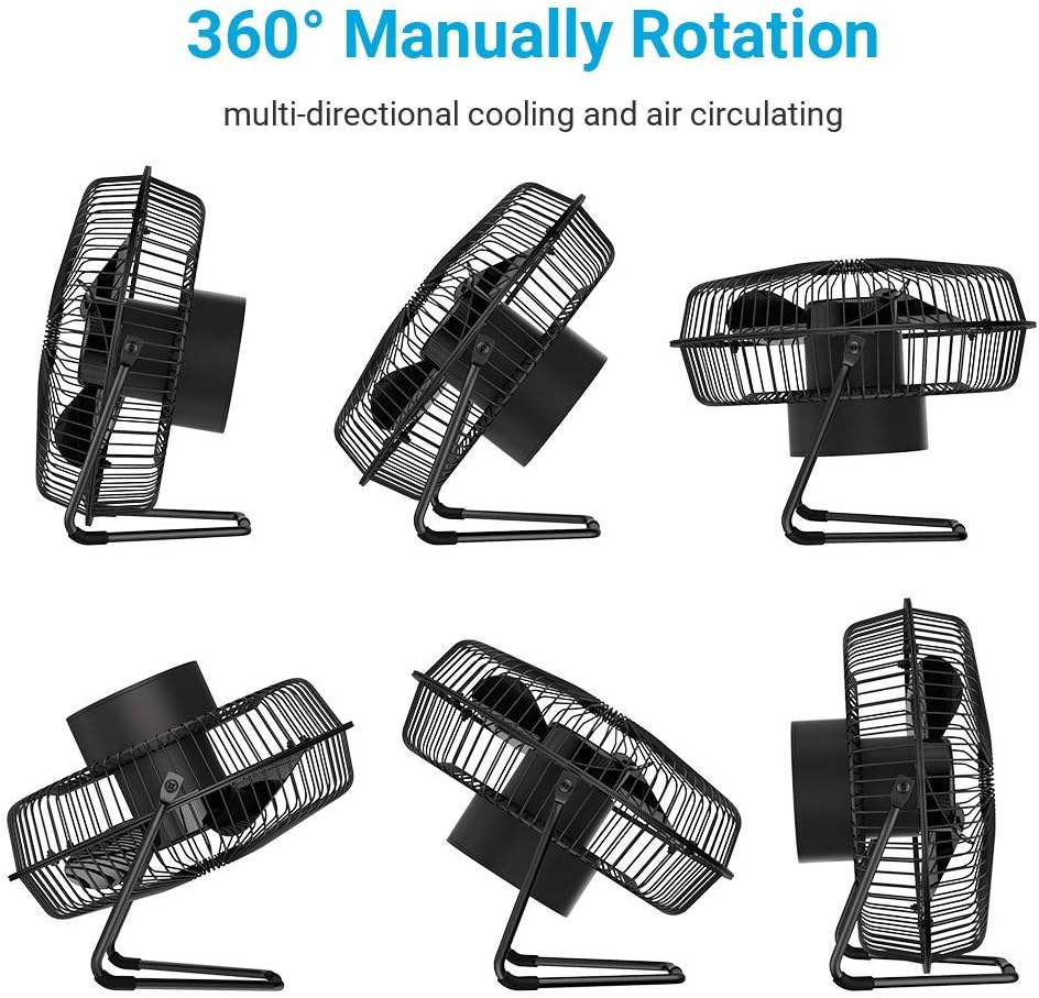 EasyAcc 8 inch USB Desk Fan (USB POWERED ONLY) Enhanced Airflow USB Table Fan Lower Noise 2 Speeds 360° Rotation Desktop Metal Fan Air Circulator Personal Cooling Fan for Home Office Hurricane Camping: Computers & Accessories