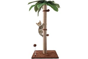 Pomesea Cat Scratching Post, 34'' Tall Cat Scratchers for Indoor Cats with Hanging Balls, Tall Cute Sisal Kitten Scratch Post with Reinforced Stable Base, Brown, Medium