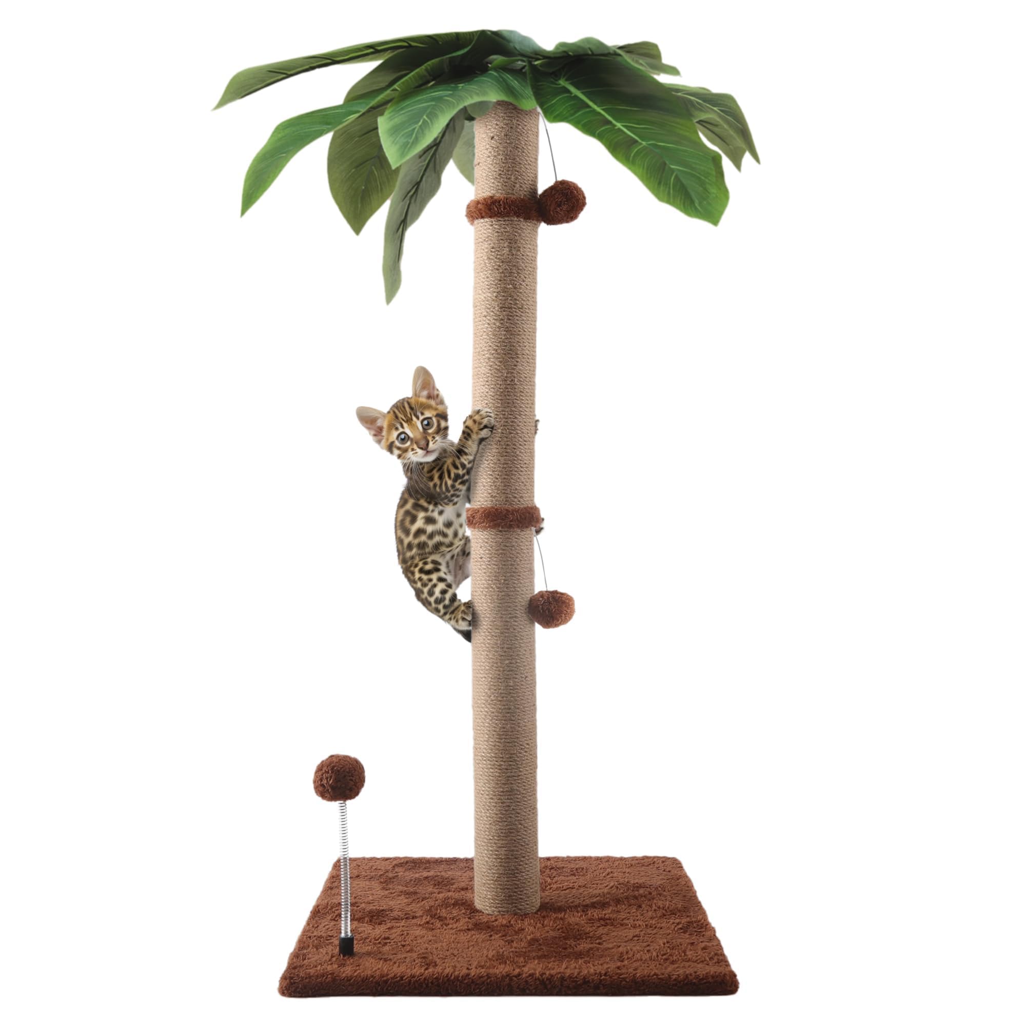 Photo 1 of Pomesea Cat Scratching Post, 34'' Tall Cat Scratchers for Indoor Cats with Hanging Balls, Tall Cute Sisal Kitten Scratch Post with Reinforced Stable Base, Brown, Medium