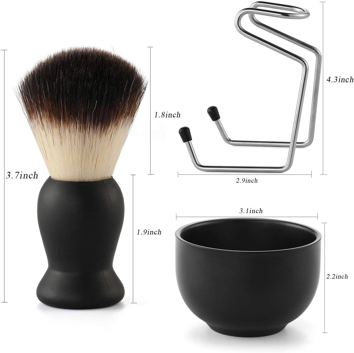 Men's Shaving Set, Stainless Steel Shaving Razor&Brush Holder Soap Bowl Mug Badger Hair Beard Brush, Wet Shaving Kit - 3 Pieces (Black) - Image 4