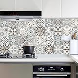 indabyo 20pcs Vintage Victorian Tile Stickers 15x15 cm Moroccan Grey Beige view 3