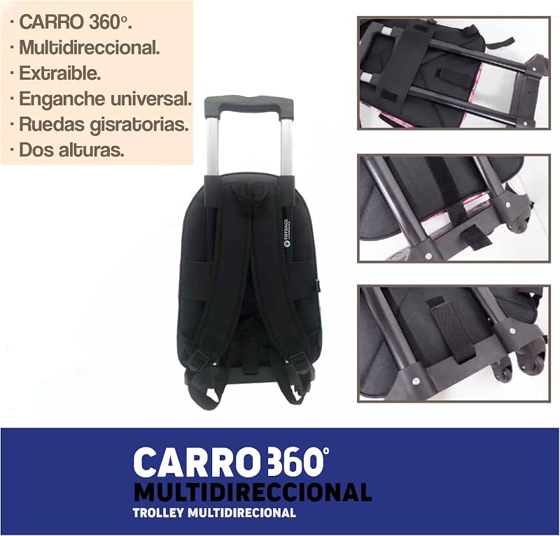 Carrinho de sacos de brinquedo multidirecional 360° - Rodas giravelmente 360° - inclui tampa anti-inclinação dianteira e laterais reforçadas - Ideal para adaptar qualquer mochila - Sacos de brinquedos — foto 5 de 7