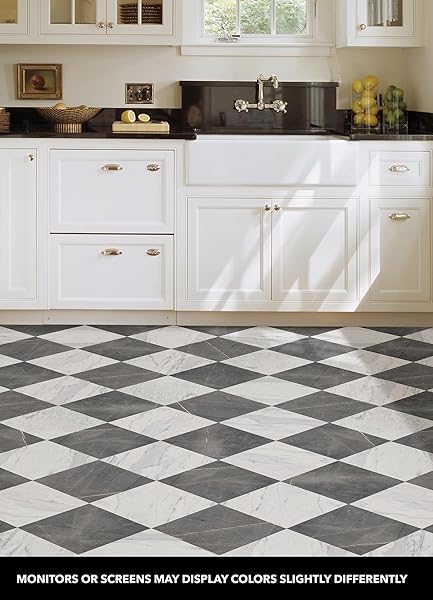 FLOORPOPS X CHRIS LOVES JULIA 12-IN BY 12-IN BONNEVILLE GREY & WHITE MARBLE PEEL & STICK FLOOR TILES, FP4421