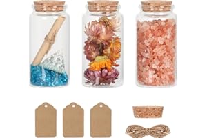 Miukada 120 ml Small Glass Jars with Cork Lids, 3 Pack Small Bottles With Twine & Extra Cork Stoppers & Tags, Mini Sand Jar, Seashell Jar, Glass Vials with Lids, Pill Jar,Spell Jar