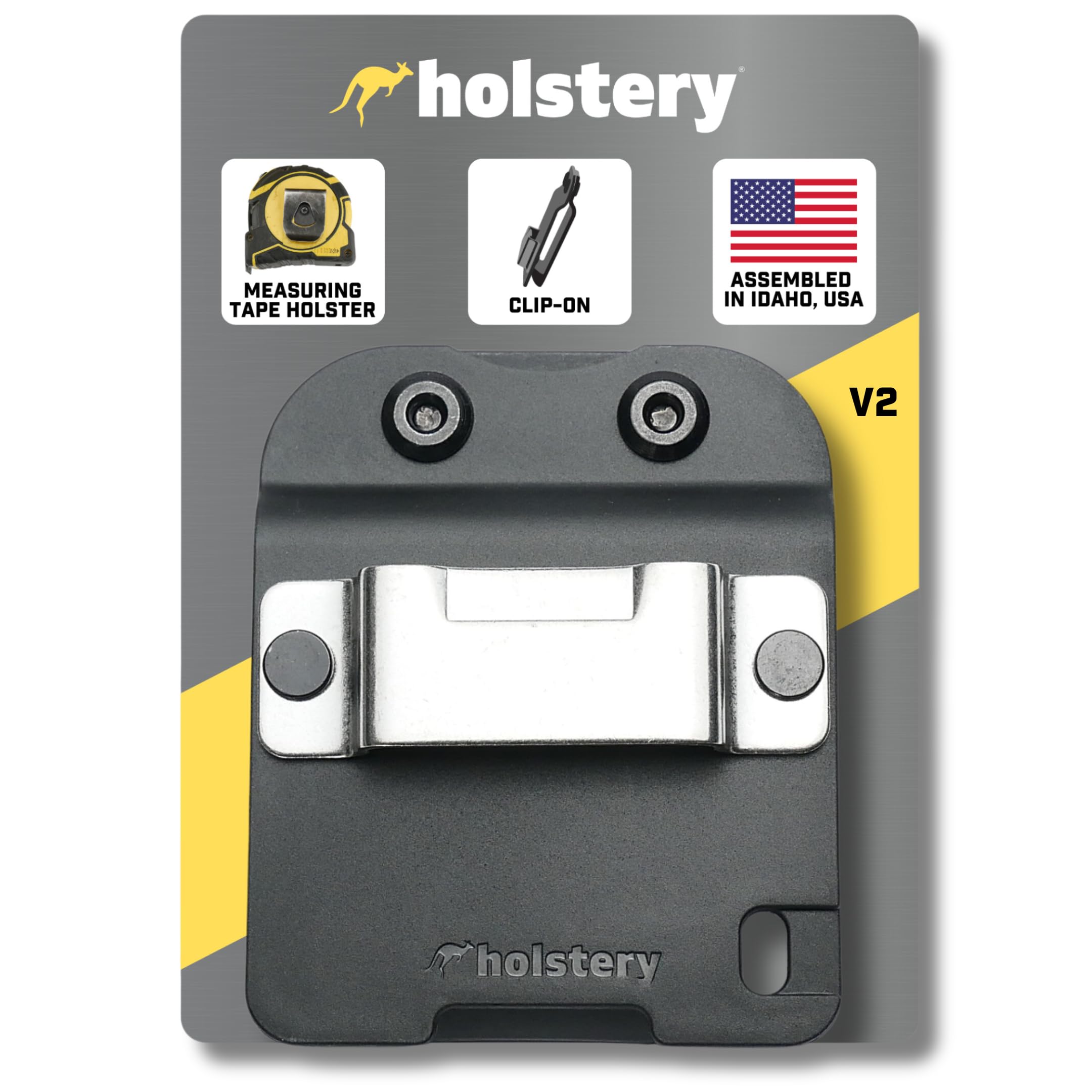 Holstery TapeMaster V2 | Clip-On Tape Measure Holder - Low-Profile Measuring Tape Holster for Your Belt, Tool Bags, Pockets, or Pants