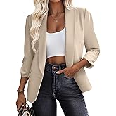 Riyiper Women's 3/4 Sleeve Blazer Open Front Blazer Jackets Casual Outfits Work Office Suit with Pockets