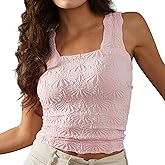 Women's Square Neck Seamless Wide Strap Crop Tank Tops,Slim Fit Flower Lettuce Trim Crop Cami Tops, Love Letter Cami