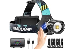 Rechargeable LED Headlamp 990000LM, Brightest Headlight with Motion Sensor, Zoomable, 9 Modes, IPX7 Waterproof, 125° Adjustab