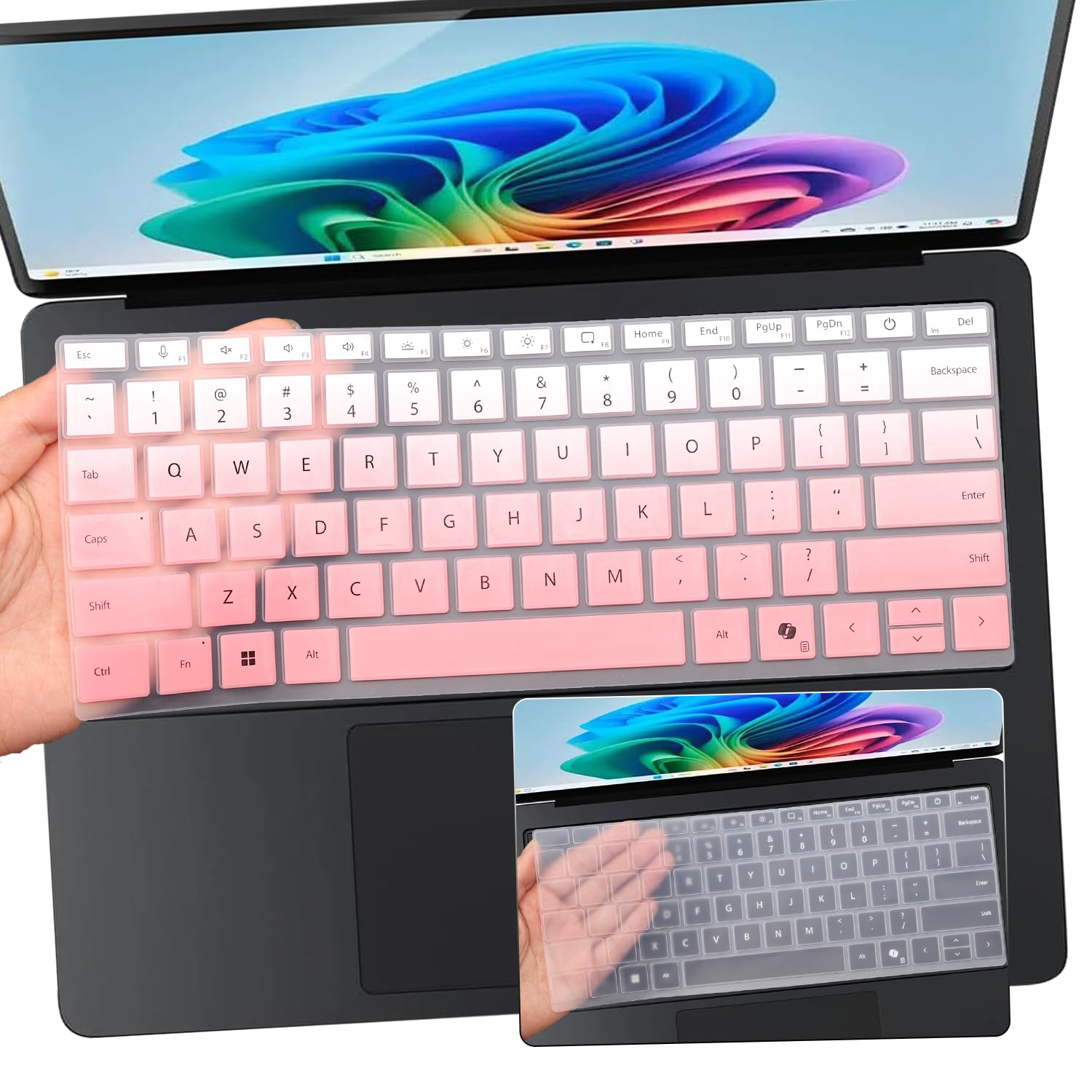 Photo 1 of 2 PCS Keyboard Cover for 2024 Microsoft Surface Laptop 7(7th Edition Copilot+ PC) 13.8 & 15 inch US Layout Keyboard Skin-OPink+Clear