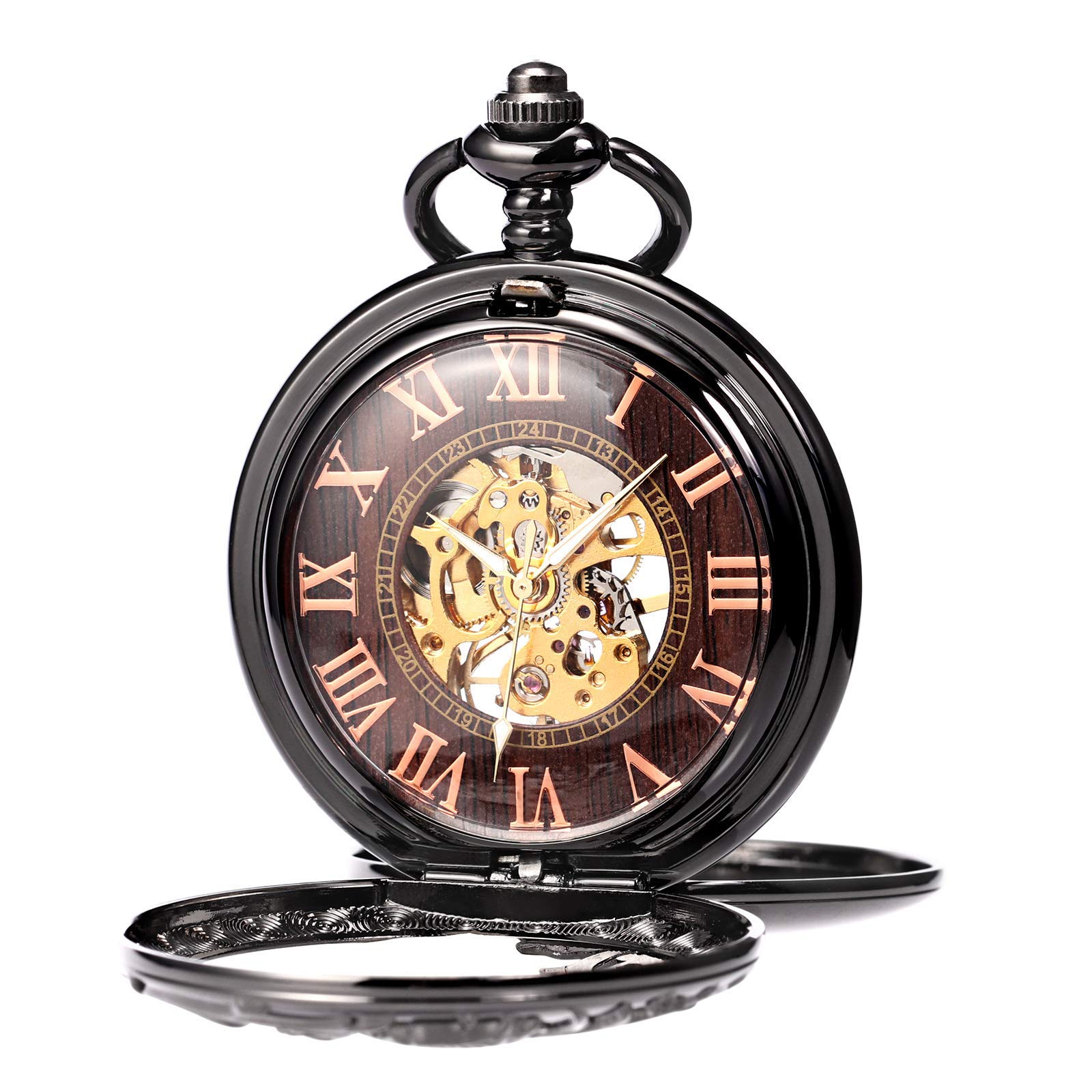 Antique Dragon Mechanical Skeleton Pocket Watch with Chain