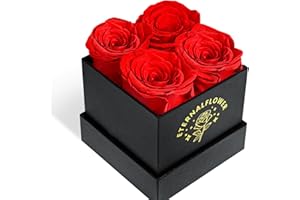 TIANFU Forever Roses in a Box, Preserved Flower Rose for Mom Women, Love, Wife, Girlfriend, Grandma, 4 Eternal Roses Box Gift on Mother's Day, Birthday, Valentines, Immortal Rose Gift for Her,Real Red Rose