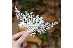 Yean Bride Leaf Bridal Hair Comb Pearl Wedding Hair Piece Rhinestone Hair Accessories for Women and Girls (Silver)