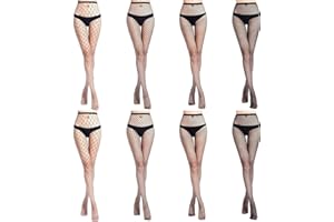 AOGEWON High Waist Fishnet Tights, Black Stockings, Cross Mesh Pantyhose, 8-Pack