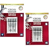 Organ Needles Anti-Glue Embroidery Machine Needles, Sizes 75/11, 90/14, 100/16, 10-Pack