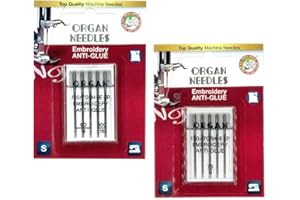 HUBSHOP Organ Needles Anti-Glue Embroidery Machine Needles, Sizes 75/11, 90/14, 100/16, 10-Pack