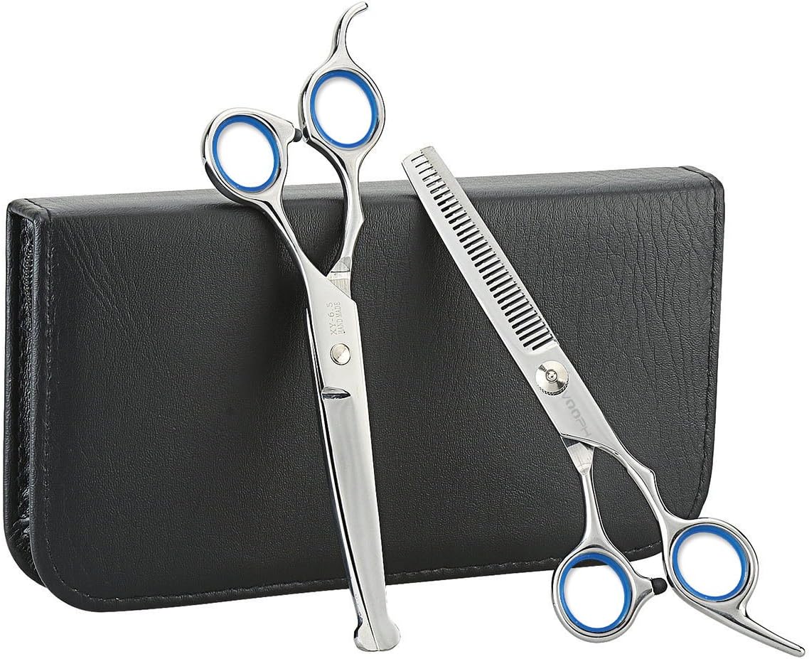 Amazon Vooph ペットトリミングハサミ シザー プロ仕様 豪華な５点セット キレ味抜群 安全な丸刃 保障付き 犬カットハサミ セニング レギュラー カーブ シザー 櫛 専用ケース付き 猫ハサミ ペット用ハサミ トリミングシザー はさみ 犬用ハサミ プロ 猫 犬 髪切り 家庭用