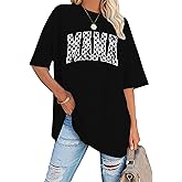 LAZYCHILD Mama Oversized Shirts for Women: Mom Oversized Graphic T-Shirt Mama Letter Print Short Sleeve Tops