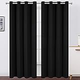 LEMOMO Blackout Curtains 52 x 84 inch/Black Set of 2 Panels/Thermal Insulated Room Darkening Bedroom Curtains