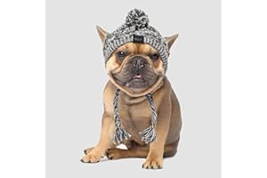 PQIQP Dog Kintted Hat,Winter Warm Woolen Cap for Small Medium Large Dogs,Puppy Pom Pom Hat Headwear Costume Accessory (Grey L)