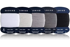 DARUMA Sashiko Thread 100% Cotton Card Type (43.7 yd) x 5 Colors with English Manual, Sewing & Embroidery Value Set (Thin, Yukidoke)