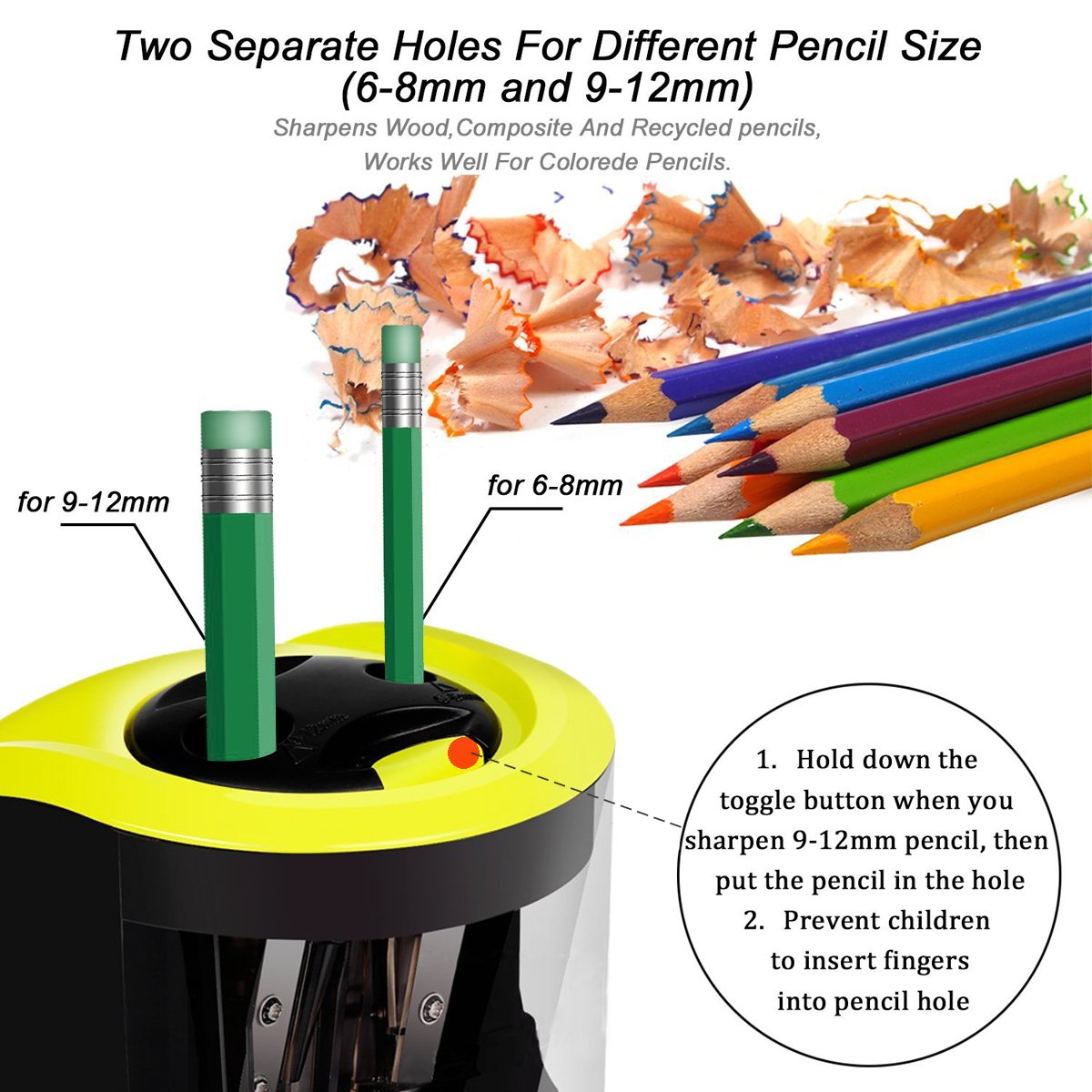 Tepoinn Electric Pencil Sharpener with 2 Holes Design for Different Size Pencils Multiple Charging Method Automatic Pencil Sharpener Perfect for Home Office School