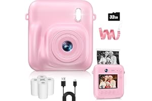 SEVENAT Kids Camera Instant Print, 48MP Dual-Lens Digital Camera for Girls Boys Christmas Birthday Gifts, 1080P Selfie Instant Cameras for Kids Video, Portable Toddler for 4-12 Years Old with 32GB Card-Pink