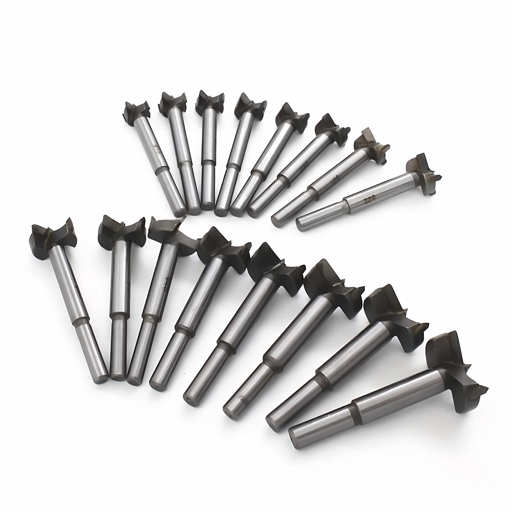 Photo 1 of Meichoon Forstner Drill Bit Set 15-35mm 16 Pcs, Carbide Forstner Bits High Speed Steel Wood Tool Punching Bit Wood Slabs Flat Wing Drilling Hole Hinge Cemented Carbide Drilling Counterbore DC01