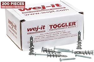 Wej-It Self-Drilling Drywall Anchors - Industrial Quality Screw & Wallplug Kit - Quick & Easy Wall Fastening & Mounting - 200 Pcs (100 Anchors and 100 Screws) (zinc)