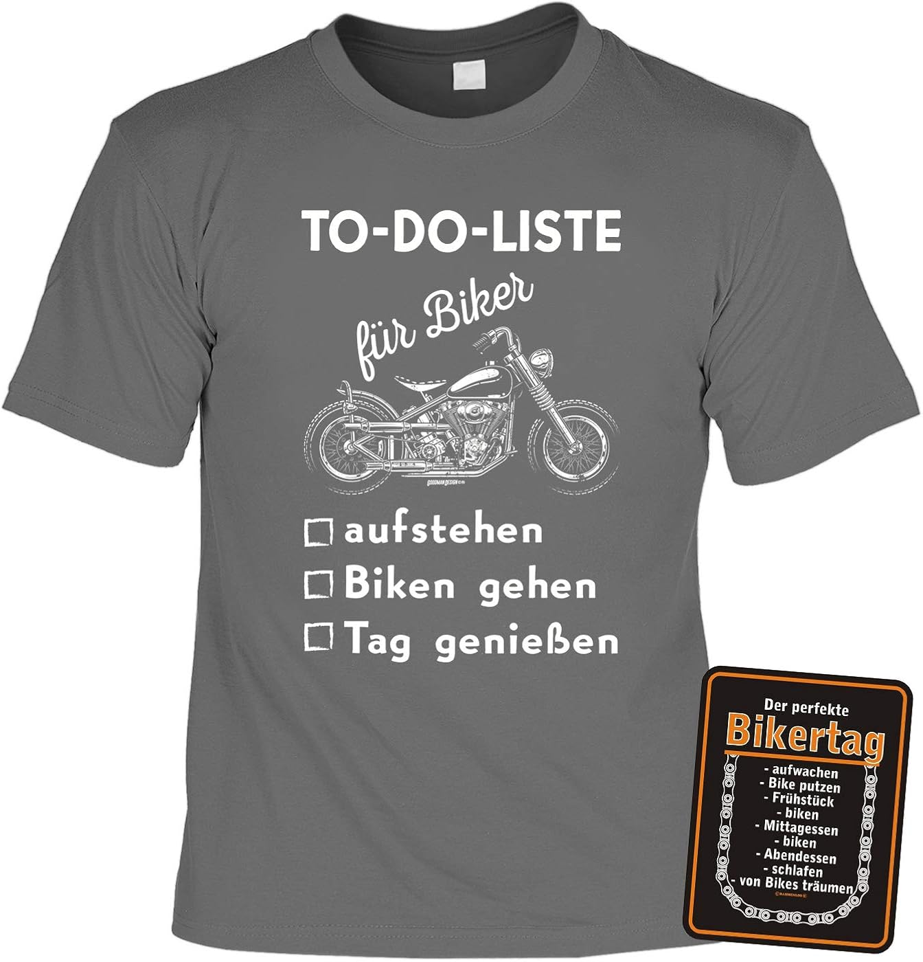 Biker GeschenkSet Motorrad SprücheShirt + Biker Blechschild todo