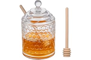 TPSUIPA 9 oz Clear Crystal Glass Honey Pot with 2 Dipper Sticks - No Drip Honey Dispenser Jar with Lid, Syrup Honey Container