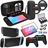 14in1 Switch 2 Accessories,Bundle Kit For Nintendo Switch 2,Protective Carrying Case,HD Tempered Screen Protector with Alignment Frame,Dockable Crystal Shell,Grips for Joy-Con ,Steering Wheels for Mario Kart,Game Card Storage and 4 Thumb Caps