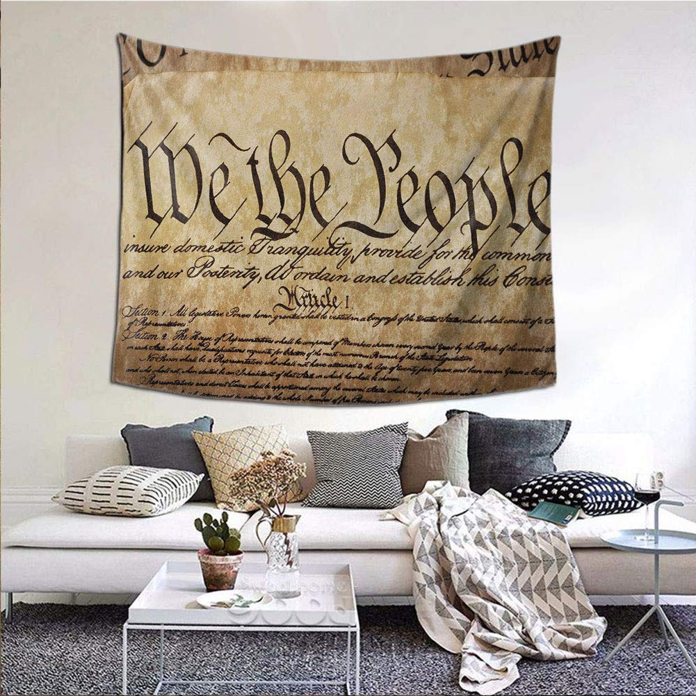 JKTOWN United States Cute Tapestry Home Decor Tapestry 90x59 inch Vintage Constitution Text of Ameri