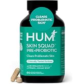 HUM Skin Squad Probiotic &amp; Prebiotic, Skin &amp; Gut Health Support, 60 Count | 9 Probiotic Strains, Lactobacillus Rhamnosus, Konjac Root Prebiotic, Women &amp; Men, 60 Capsules
