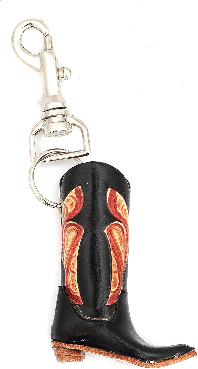 Black Genuine Leather Miniature Mini Cowboy Boot Keychain