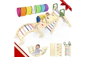 XAPROO Pikler Triangle Set, 8-in-1 Indoor Jungle Gym with Kids Play Tunnel, Indoor Playground Jungle Gym for Toddlers, Foldable Wooden Montessori Climbing Set with Arch, Ramp & Ladder for Toddlers, Kids(M)