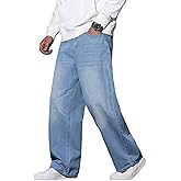 QGRSWBC Mens Baggy Jeans Loose Fit Denim Jeans Wide Leg Hip Hop Pants Y2K Skater Trousers Streetwear