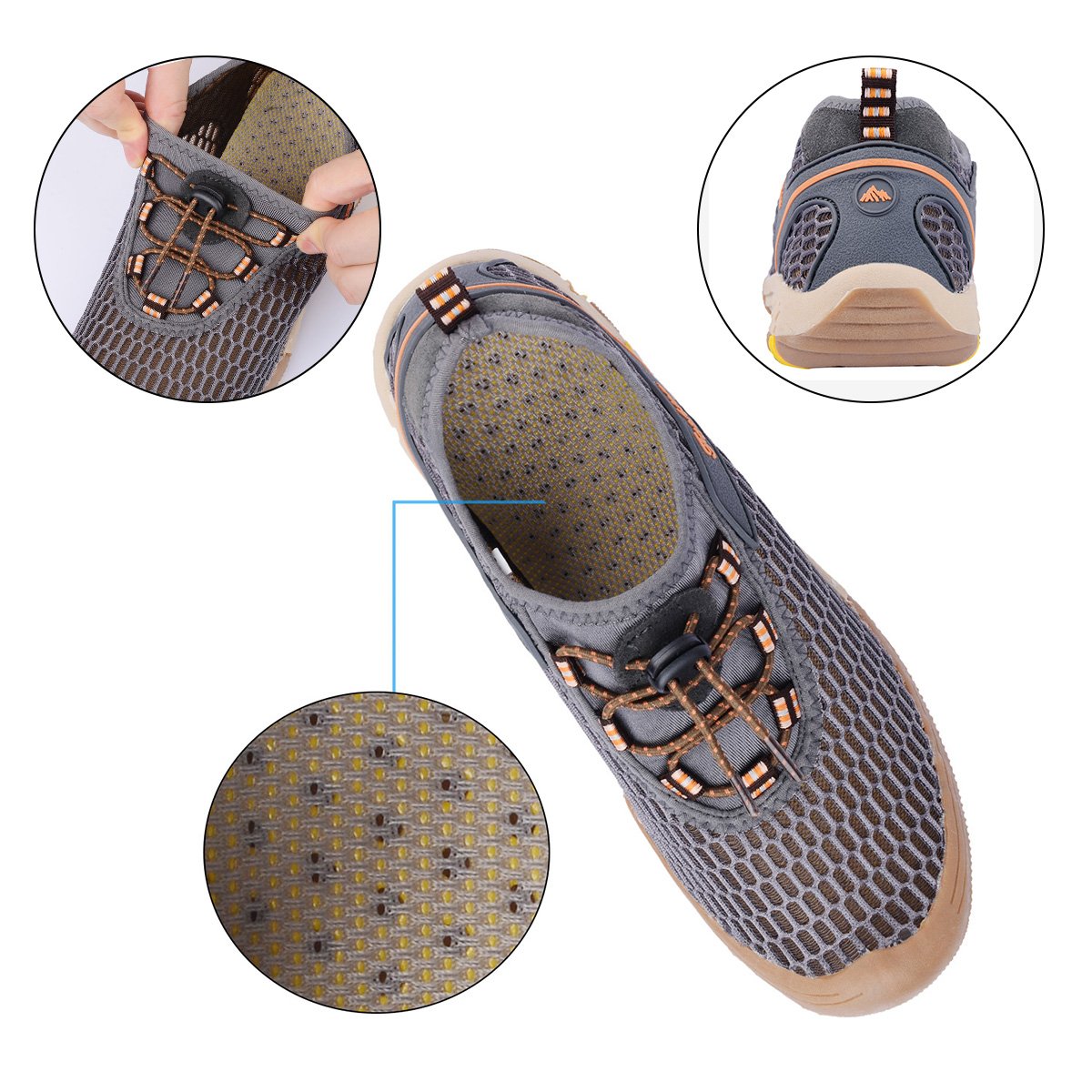 Neoyowo Mens Quick Drying Aqua Water Shoes for Hiking Beach Walking(Grey 45 EU)