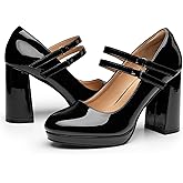 Trary Mary Jane Shoes Women Heels Platform Chunky Block High Heels with Double Strap Women's Pumps Comfortable Dress Pumps for Party Wedding Office Round Toe Heel Shoes