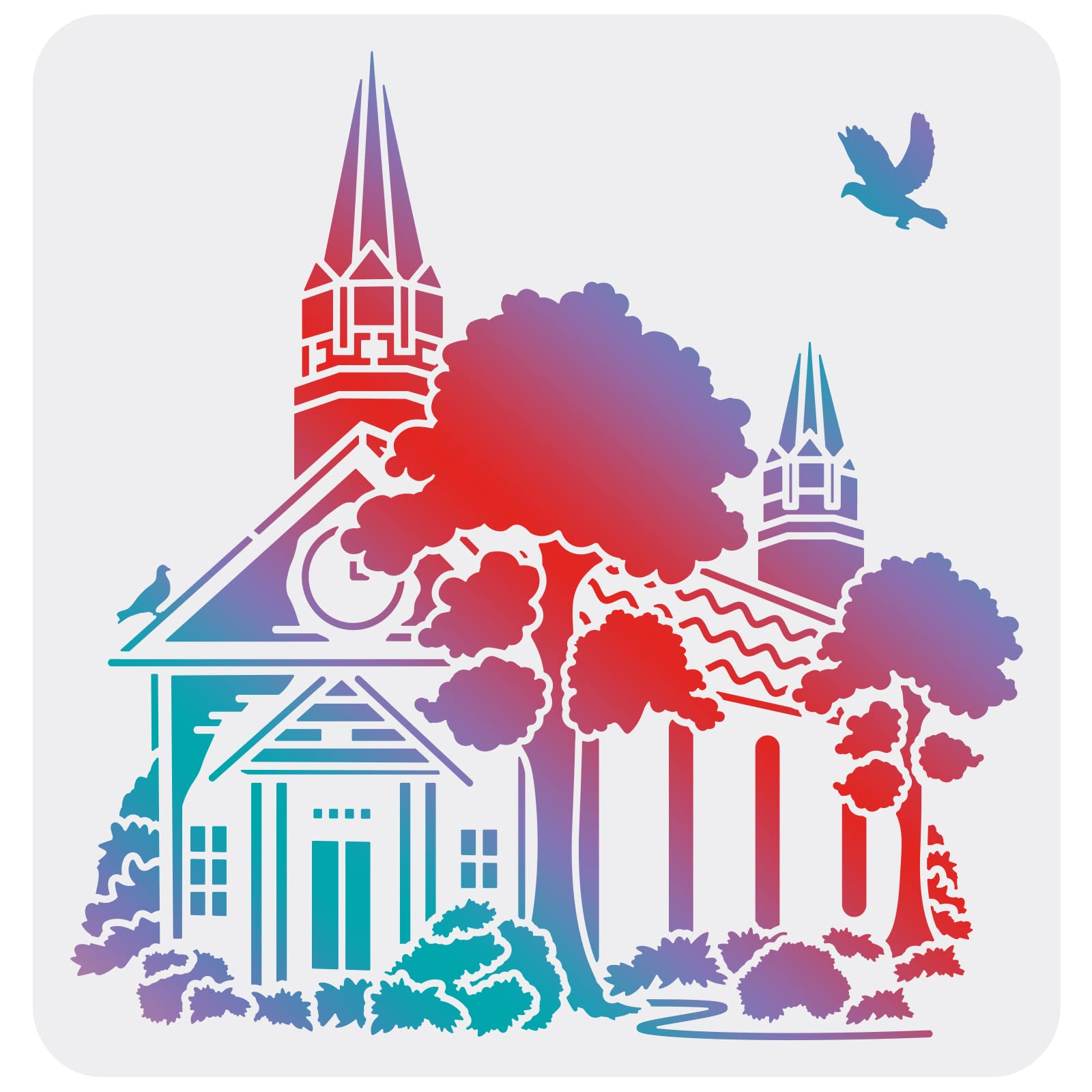 FINGERINSPIRE Church Stencil for Painting, 30x30cm Reusable DIY Art and Craft Stencils, Castle Stencil Drawing on Wood, Canvas, Paper, Fabric, Walls and Furniture