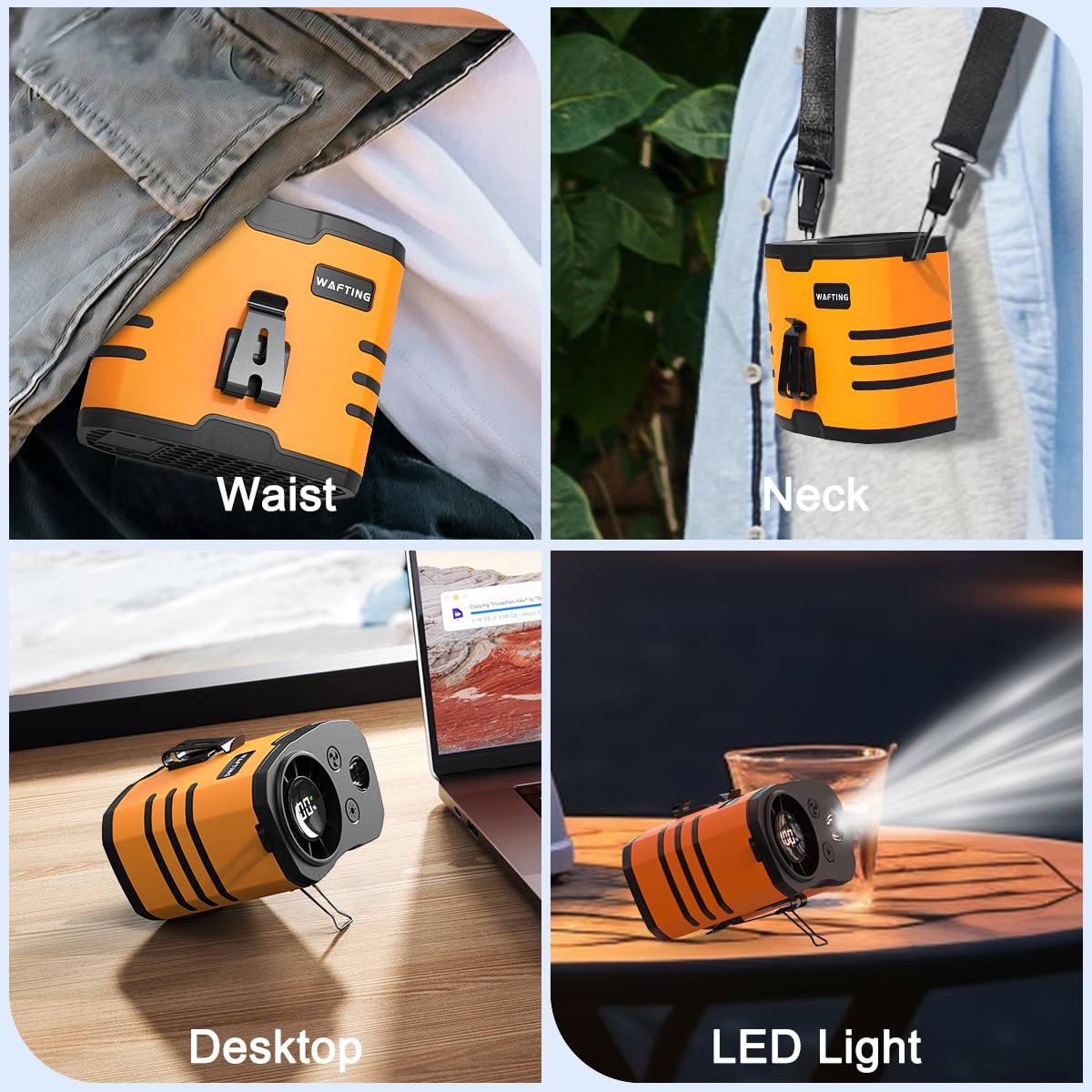 Portable Waist Fan - High-Speed Belt Fan, 10-Speed Adjustable, 10000mAh Rechargeable, LED Display Shirt Air Conditioner for Camping, Hiking, and Outdoor Work