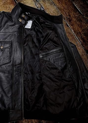 Mens Genuine Black Hooded Bomber Leather Jacket Real Lambskin