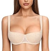 DOBREVA Women's Balconette Bra Sexy Lace Demi Underwire Shelf Plus Size Lightly Padded Wide Straps