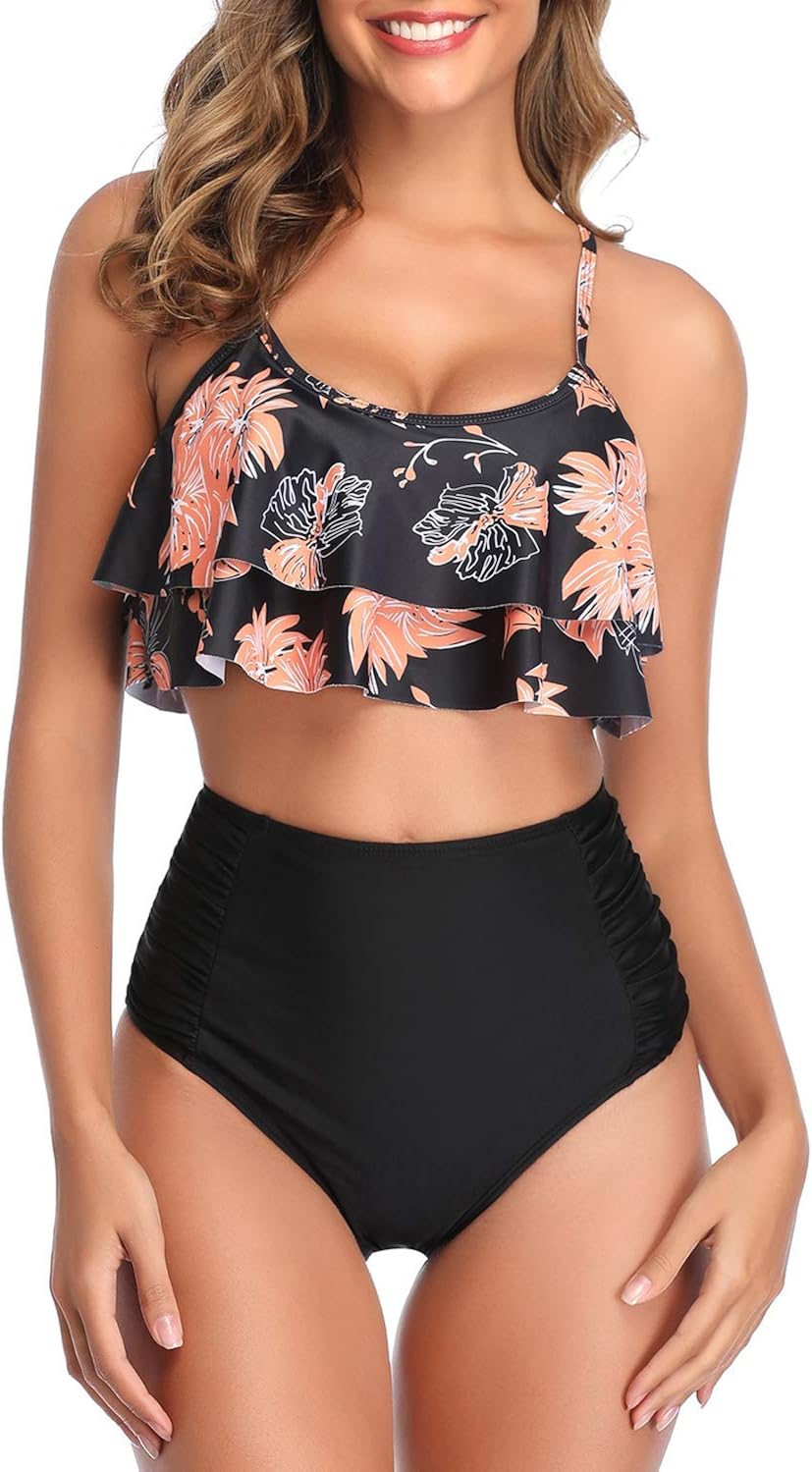 high waisted bikini with flowy top