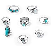 Nexoluxa Turquoise Jewelry for Women Opal Stackable Knuckle Ring Set for Women Western Vintage Bohemian Boho Jewelry Gift