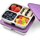FRUIID Stainless Steel Snack Containers with Silicone Lids, 4 Compartment Leakproof Snackle Box Container, Reusable Metal Bento Lunch Box Meal Prep Divided Food Storage for Travel, Office, Picnics