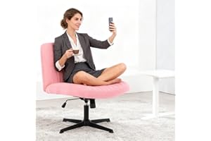 Armless Office Chair Crisscross Office Chair Fabric Padded Vanity Chair with Wheels Mid Back 120°Rocking Cross Leg Computer D