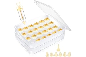 Sunnychicc 2 Pcs Deviled Egg Carrier with Syringe Stackable Clear Egg Holder with Lid for Refrigerator for 48 Eggs Countertop Portable Egg Dispenser Plastic Deviled Egg Storage Containers Tray