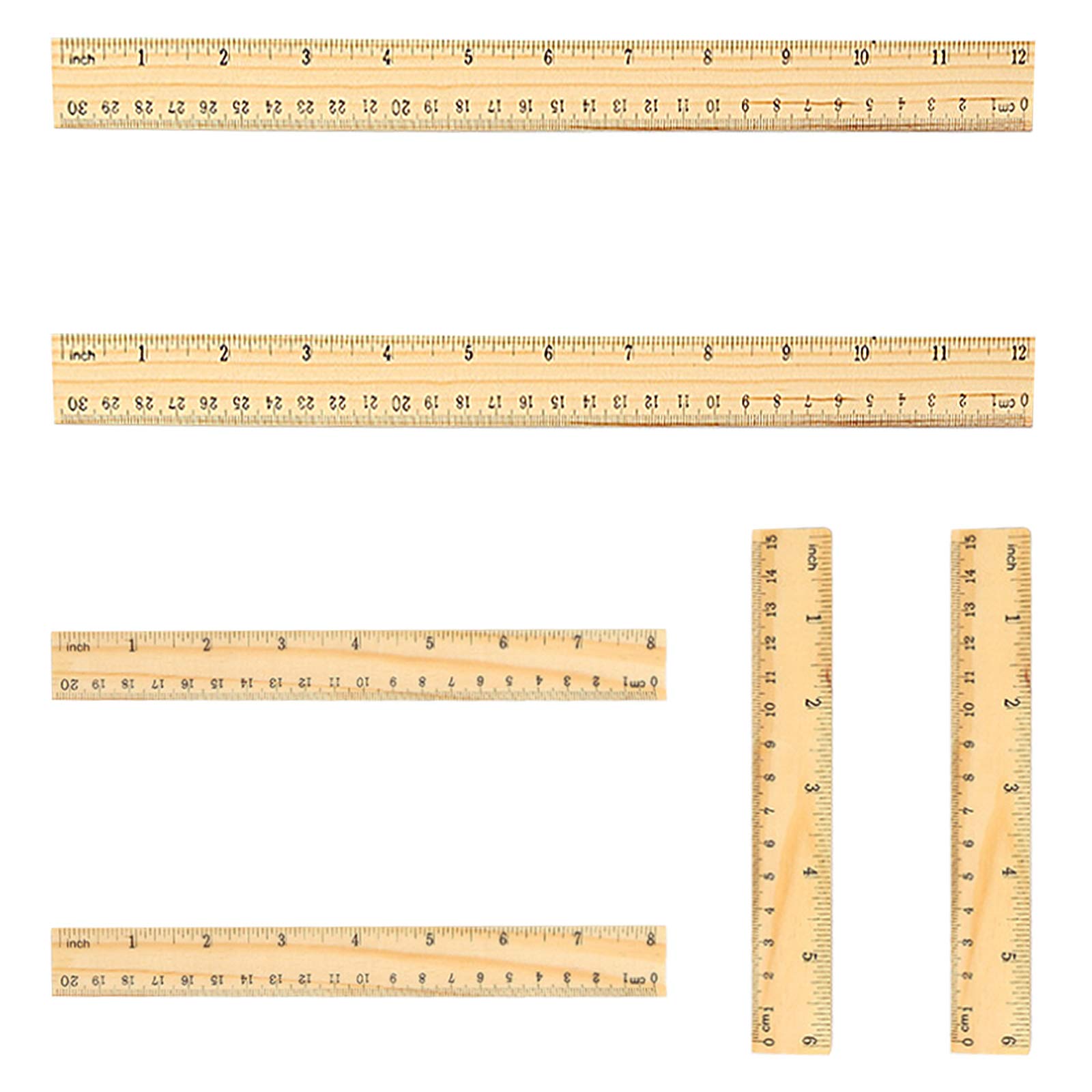 6 Pcs Wooden Flat Vintage Teaching Student Measuring Straight Shatter Resistant 1 2 Scale Ruler for School Home Office